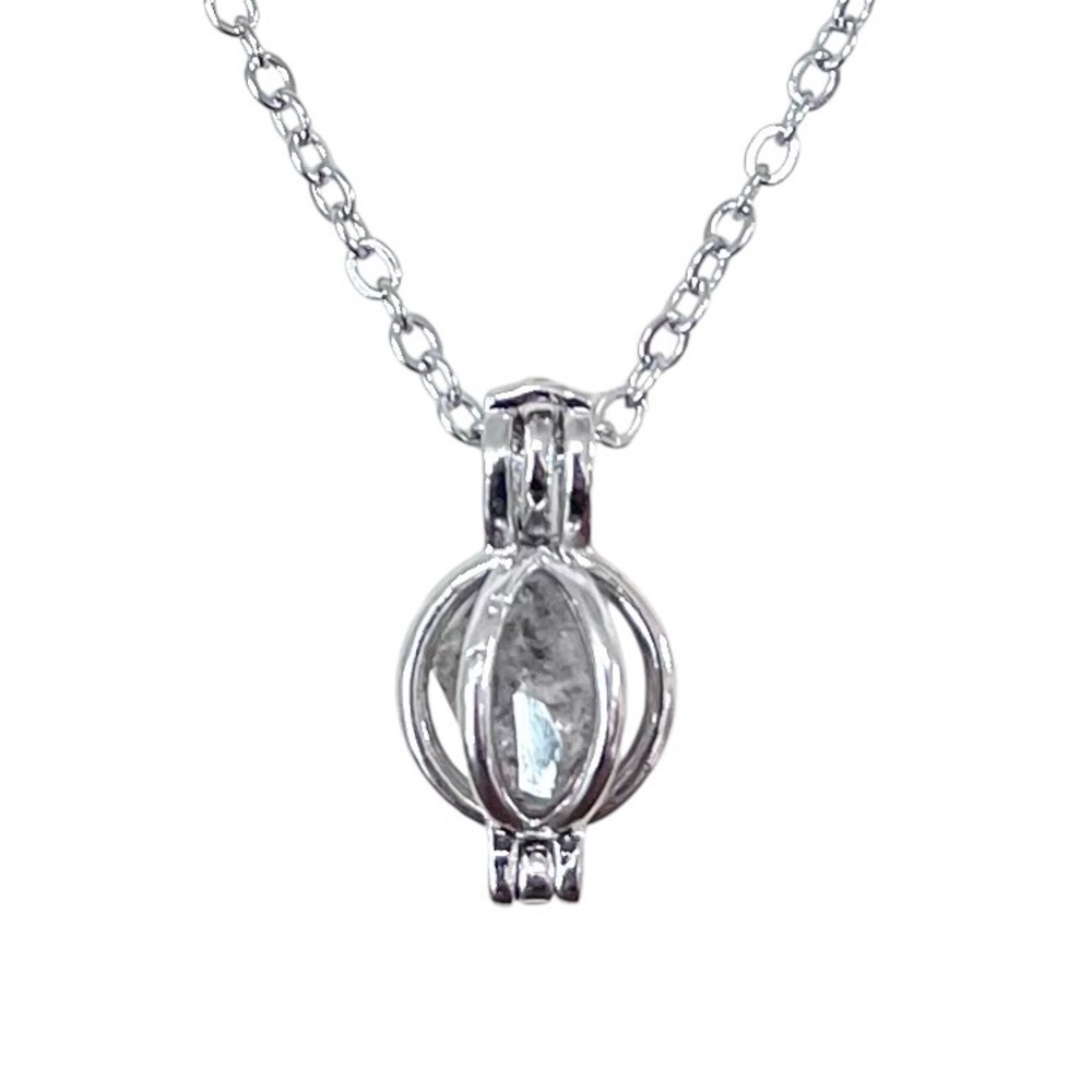 Handmade Silver Herkimer Diamond Quartz Crystal Round Cage Pendant Necklace